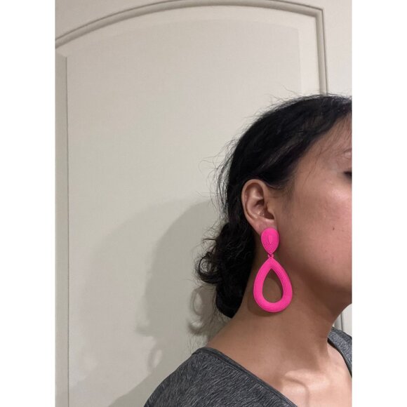 Hot pink earring big large fuchsia statement earring chunky teardrop bold bright - Picture 5 of 5